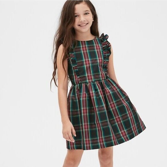 GAP Other - GAP  Kids Ruffle Plaid Taffeta Dress Black Green Red Holiday